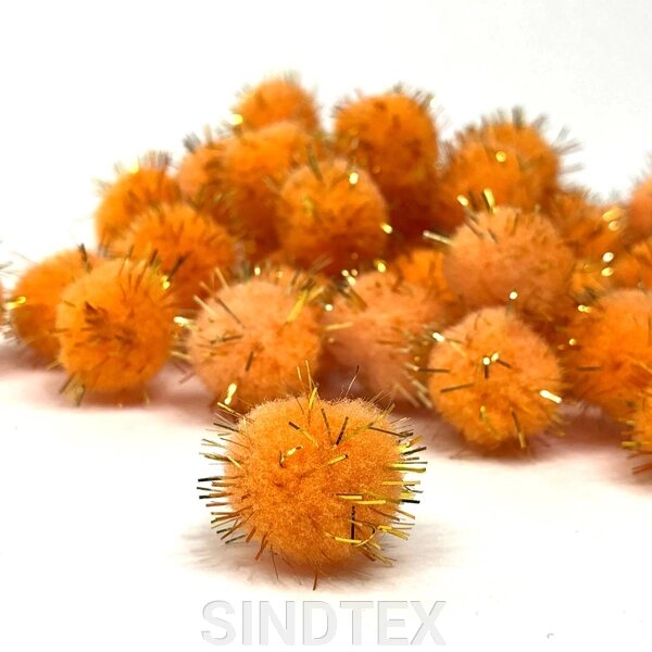 Помпони люрекс 1,5 см, 50 од/упаковка помаранчеві від компанії SINDTEX - фото 1