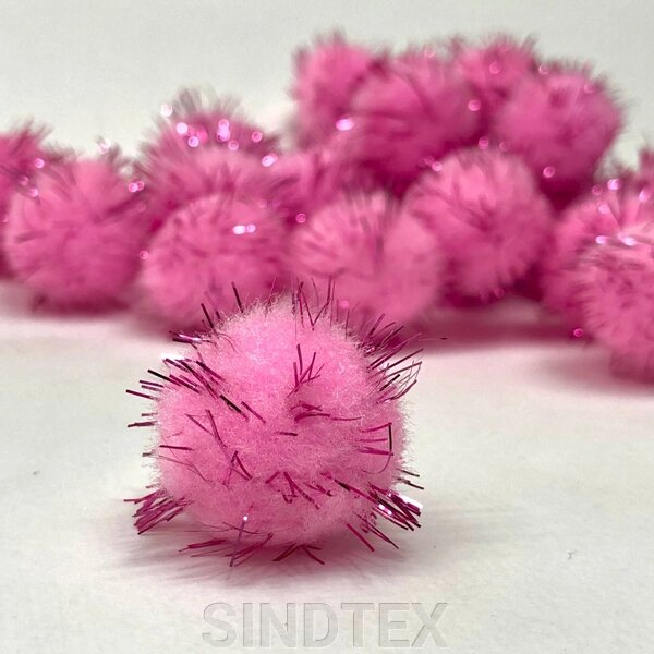 Помпони люрекс 2,5 см, 25 од/упаковка рожеві від компанії SINDTEX - фото 1