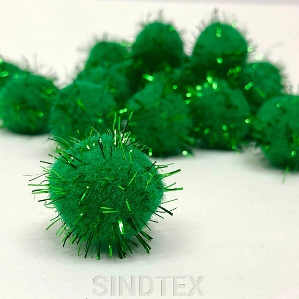 Помпони люрекс 2,5 см, 25 од/упаковка зелені від компанії SINDTEX - фото 1