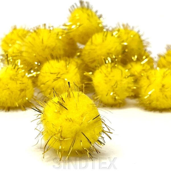 Помпони люрекс 2,5 см, 25 од/упаковка жовті від компанії SINDTEX - фото 1