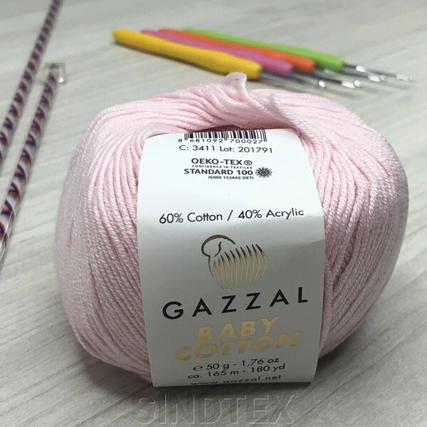 Пряжа Gazzal – Baby Cotton колір 3411 Рожевий від компанії SINDTEX - фото 1