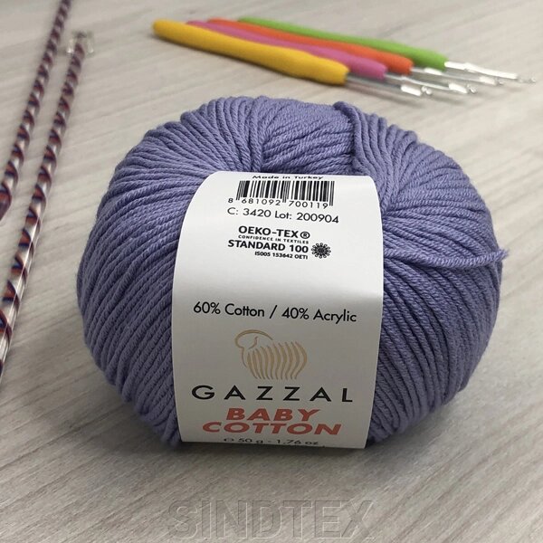 Пряжа Gazzal – Baby Cotton колір 3420 Бузковий від компанії SINDTEX - фото 1