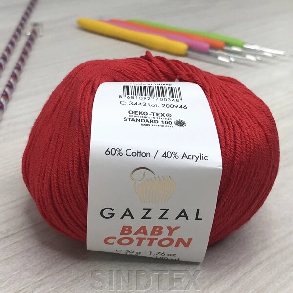 Пряжа Gazzal – Baby Cotton колір 3443 Червоний від компанії SINDTEX - фото 1