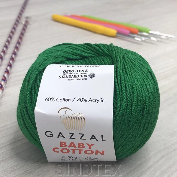 Пряжа Gazzal – Baby Cotton колір 3456 Зелений від компанії SINDTEX - фото 1