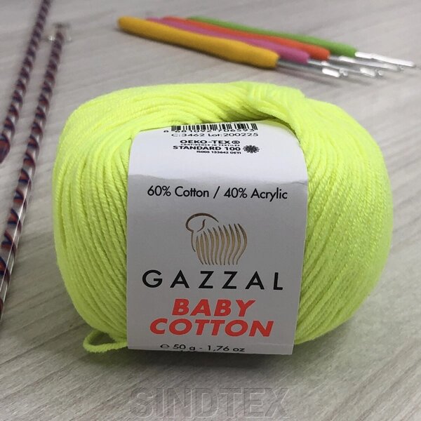 Пряжа Gazzal – Baby Cotton колір 3462 Жовтий неон від компанії SINDTEX - фото 1