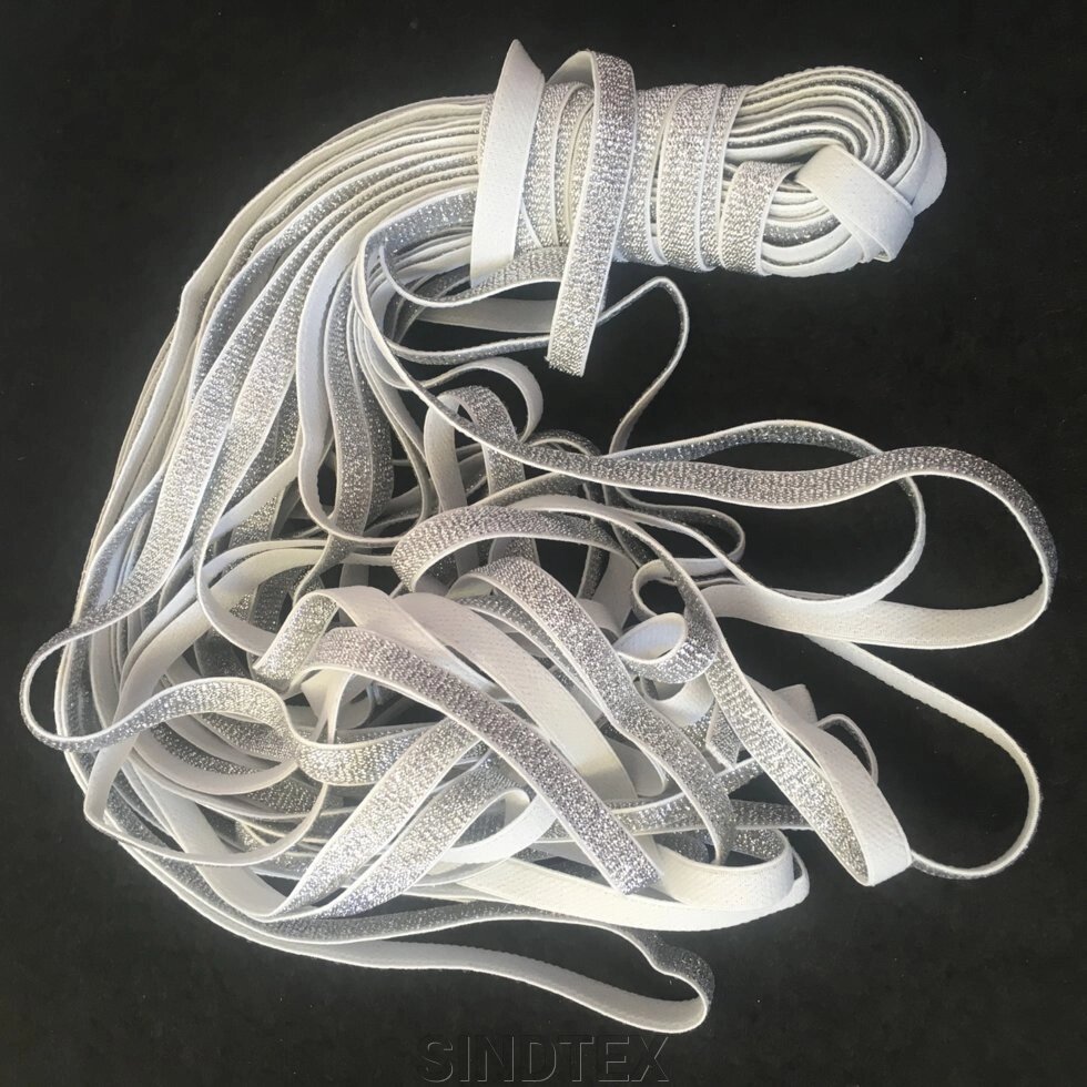Резинка для бретель, ширина 1 см (25 м)-білий зі сріблом від компанії SINDTEX - фото 1