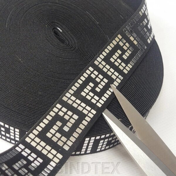 Резинка поясна 3см Чорний із срібними блискітками "Лабіринт" від компанії SINDTEX - фото 1