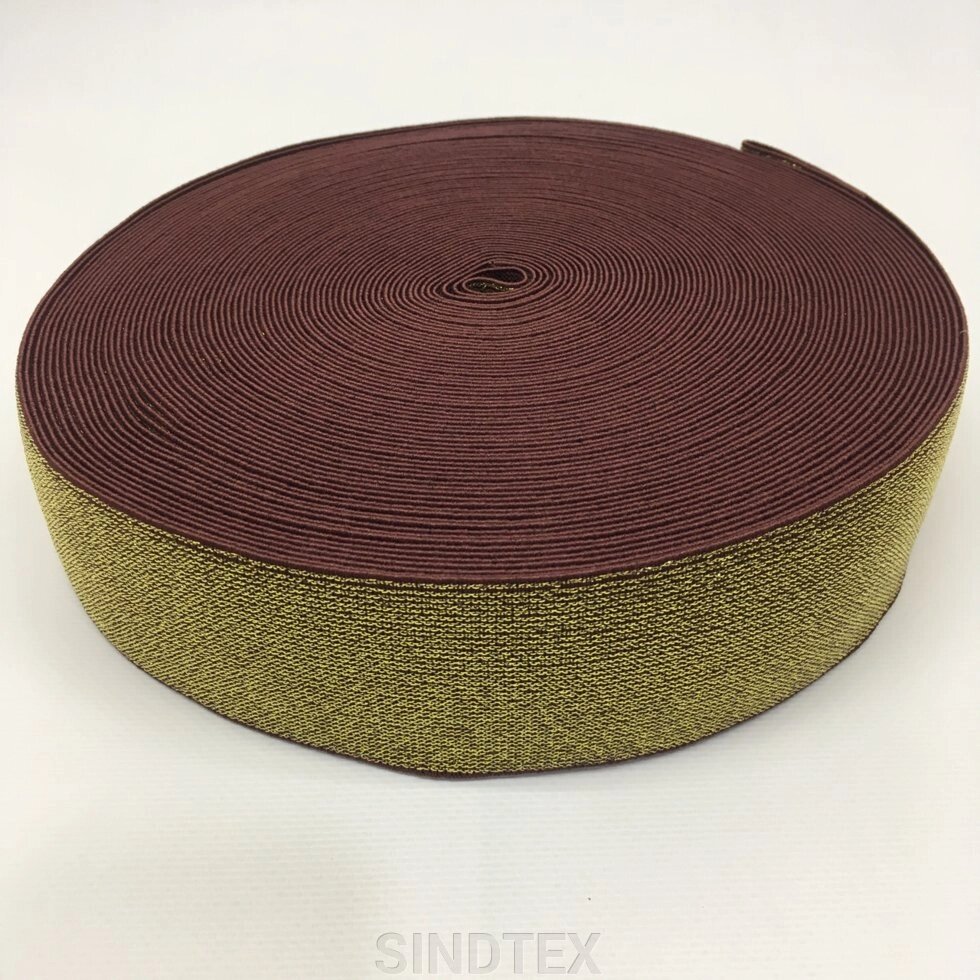 Резинка поясня 5 см бордо з золотим люрексом від компанії SINDTEX - фото 1
