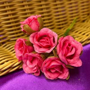 Троянда двокольорова, букет 6 квіток - малиновий