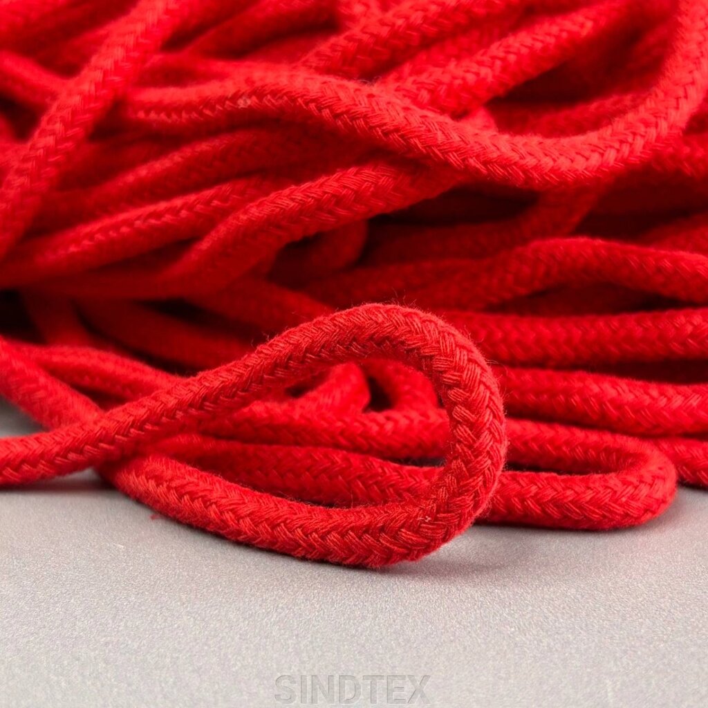 Шнур бавовняний плетений із сердечником 5 мм - червоний від компанії SINDTEX - фото 1