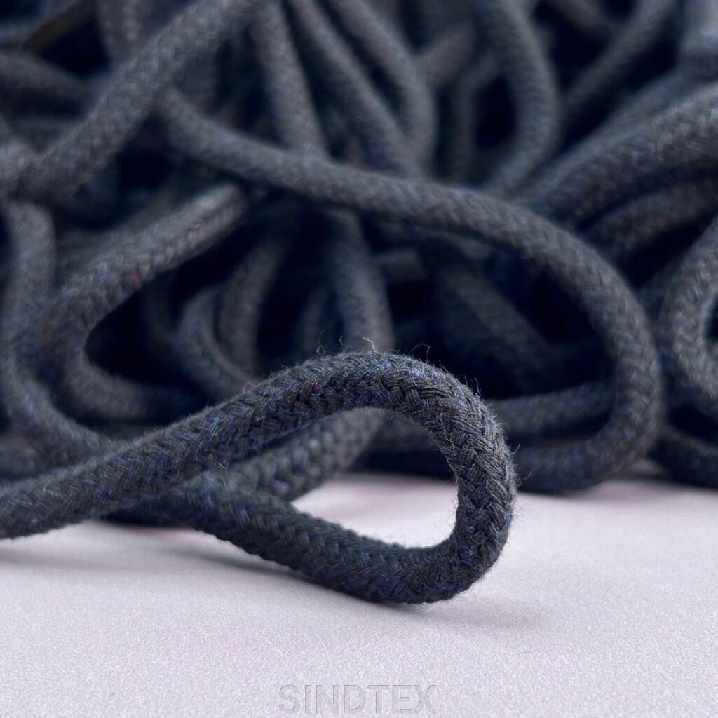 Шнур бавовняний плетений із сердечником 5 мм - синій темний від компанії SINDTEX - фото 1