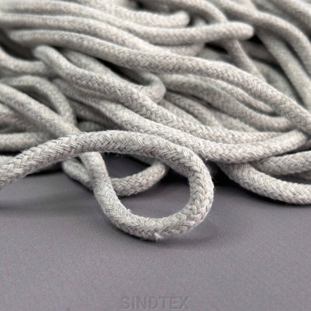 Шнур бавовняний плетений із сердечником 5 мм - світло сірий від компанії SINDTEX - фото 1