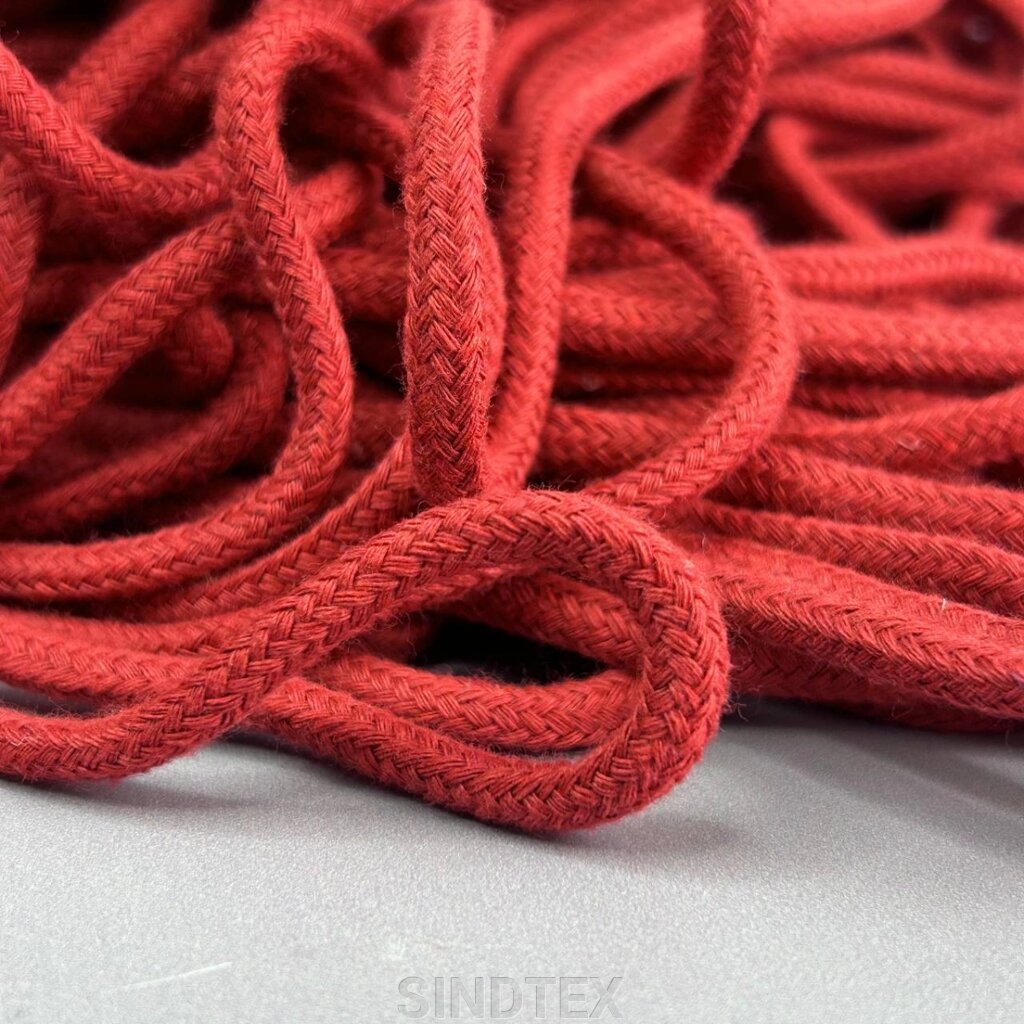 Шнур бавовняний плетений із сердечником 5 мм - темно червоний від компанії SINDTEX - фото 1