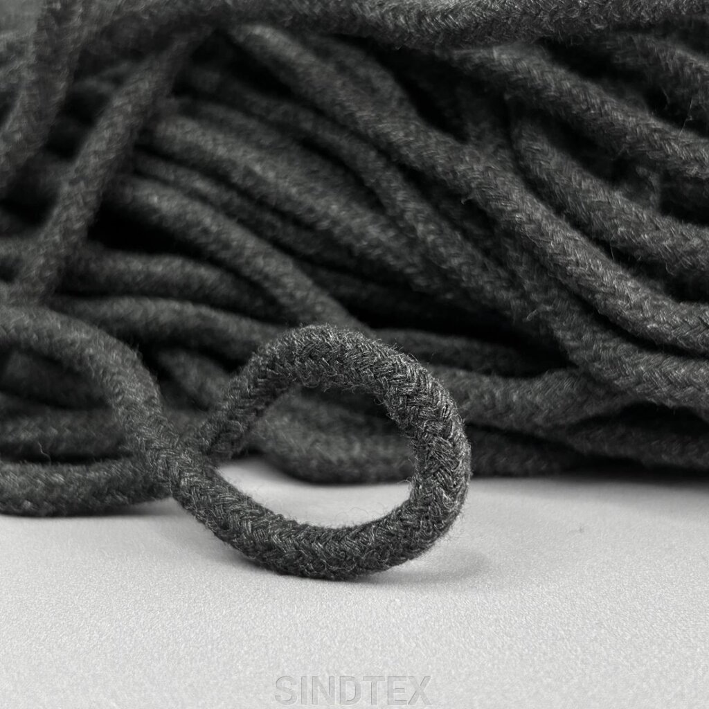 Шнур бавовняний плетений із сердечником 5 мм - темно сірий від компанії SINDTEX - фото 1
