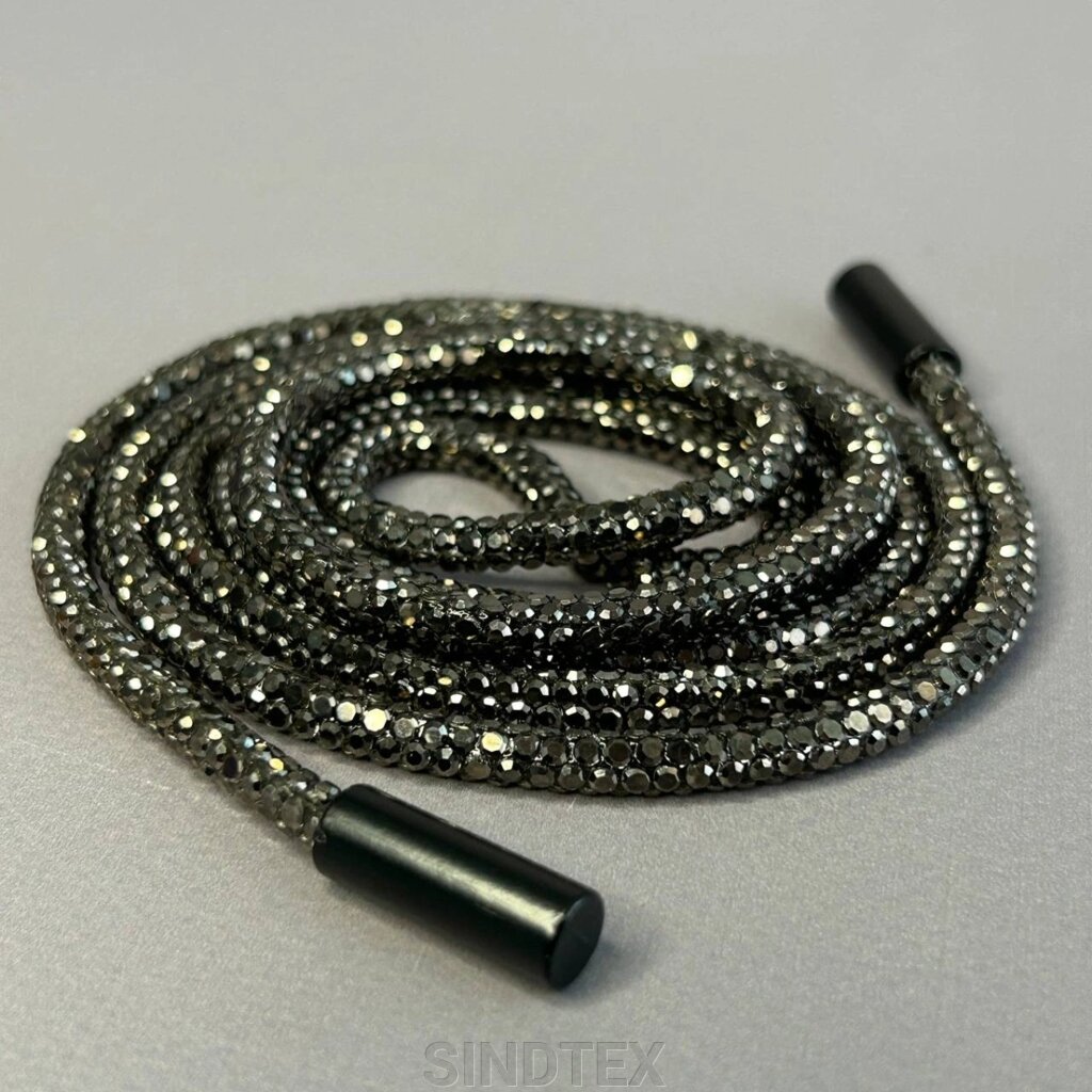 Шнурок стразовий 4 мм, довжина 120 см - кристал чорний від компанії SINDTEX - фото 1