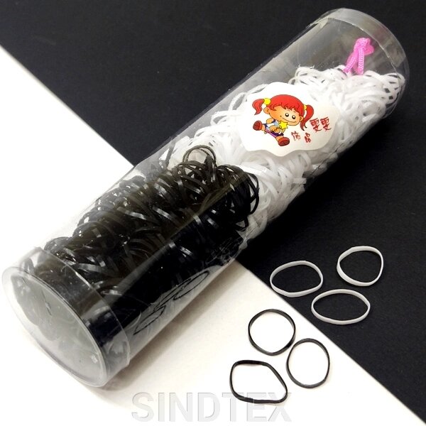 Силіконові резинки для волосся біло/чорні в колбі від компанії SINDTEX - фото 1