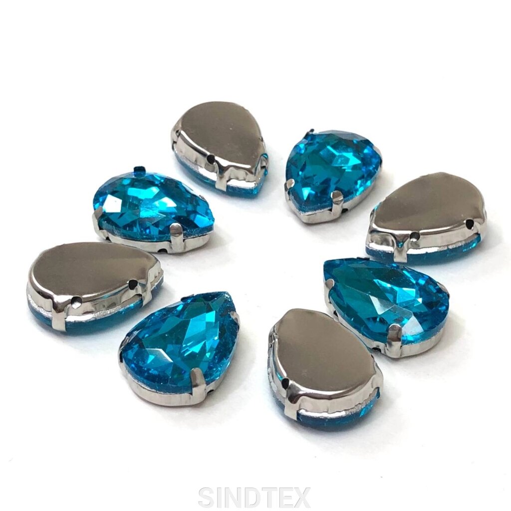 Стрази в цапах 13х18 мм (скло) Крапля, блакитний від компанії SINDTEX - фото 1