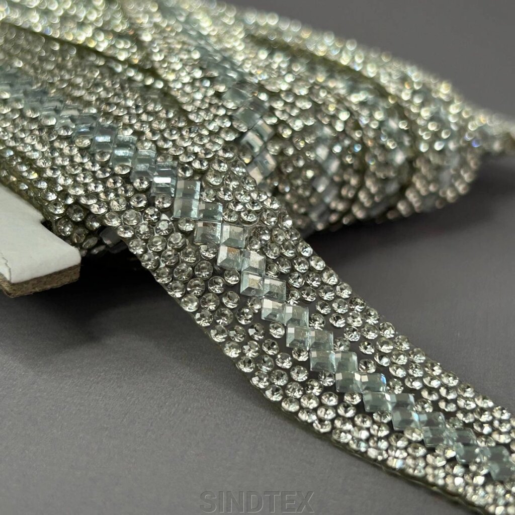 Стразова термо-тасьма на силіконі, 18 мм - стрази кристал ромбик від компанії SINDTEX - фото 1