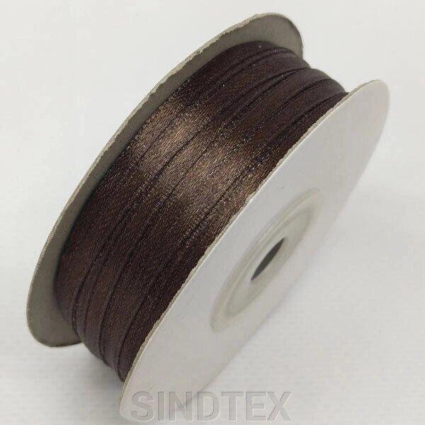 Стрічка атласна 0,3 см (3 мм) шоколадна від компанії SINDTEX - фото 1