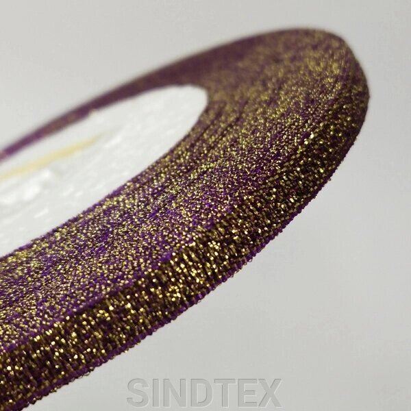 Стрічка парча 0,6см - 23м, колір золото на фіолетовому від компанії SINDTEX - фото 1