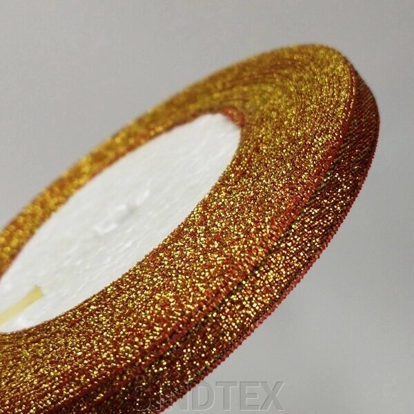 Стрічка парча 0,6см - 23м, колір золото на оранжевому від компанії SINDTEX - фото 1