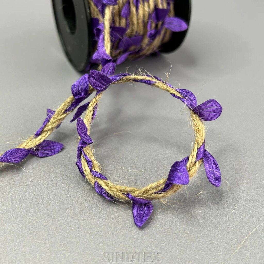 Тасьма мотузка з листочками "Ліана" 20 мм, моток 9 м - фіолетовий від компанії SINDTEX - фото 1