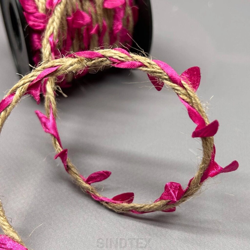 Тасьма мотузка з листочками "Ліана" 20 мм, моток 9 м - малиновий від компанії SINDTEX - фото 1