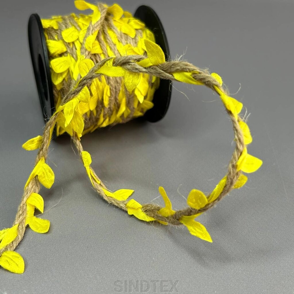 Тасьма мотузка з листочками "Ліана" 20 мм, моток 9 м - жовтий від компанії SINDTEX - фото 1