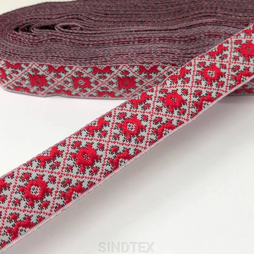Тасьма національна 2 см - червоний орнамент від компанії SINDTEX - фото 1