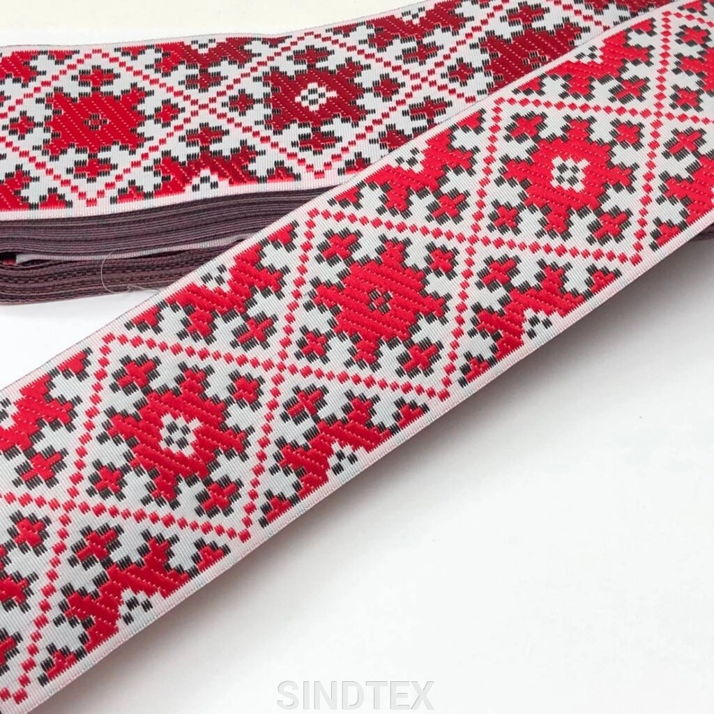 Тасьма національна 5 см - червоний орнамент від компанії SINDTEX - фото 1