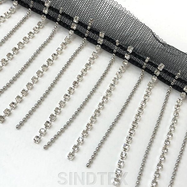 Тесьма-бахрома 6 см з металевого ланцюжка-кульки та страз від компанії SINDTEX - фото 1