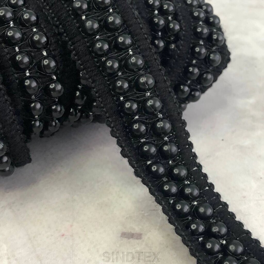 Тесьма декоративна 2,5 см з намистинами - чорна (#13-8155) від компанії SINDTEX - фото 1
