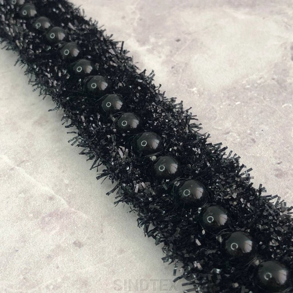 Тесьма декоративна 2 см з намистами - чорний (#13-11443) від компанії SINDTEX - фото 1