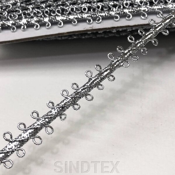 Тесьма декоративна парча 10 мм на відріз - срібло від компанії SINDTEX - фото 1