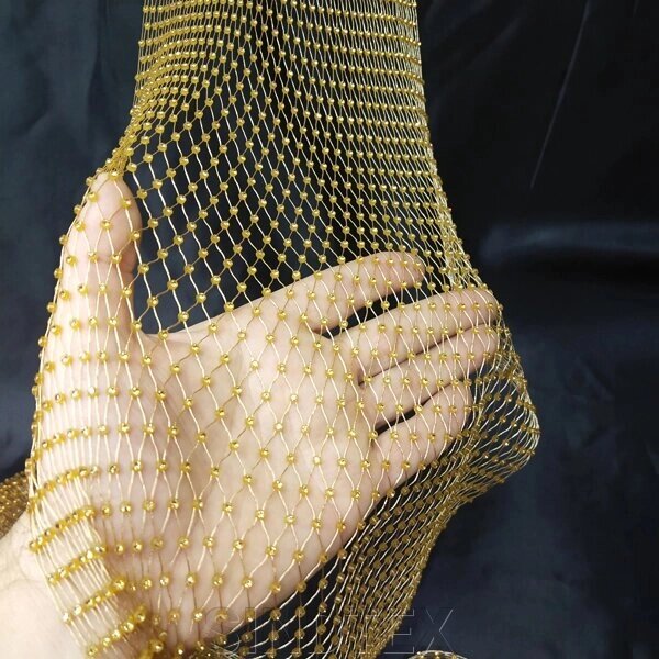 Тесьма - сітка зі стразами, золото від компанії SINDTEX - фото 1