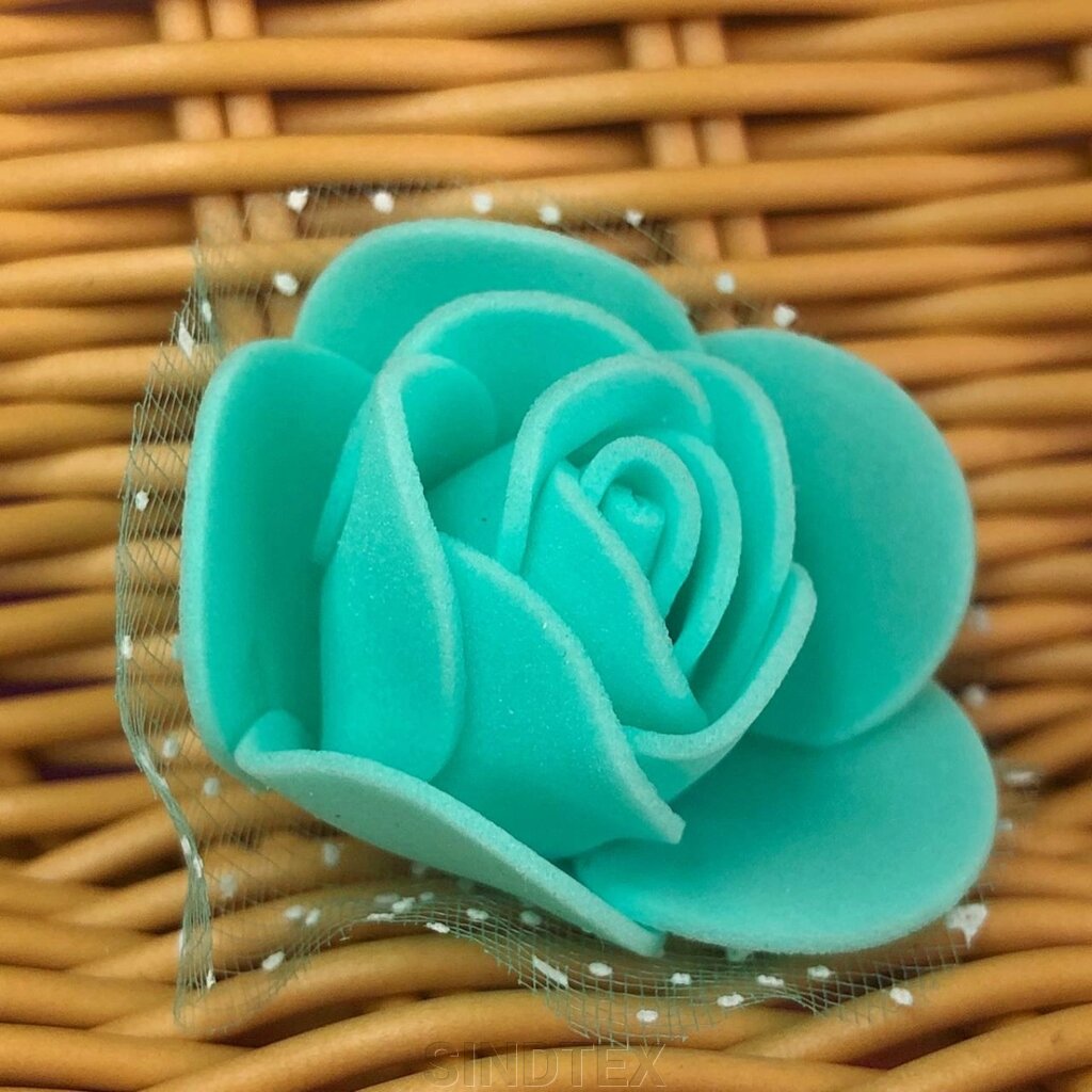 Троянда з фатином латексна (фоаміран), бутон 3 см - бірюзовий від компанії SINDTEX - фото 1