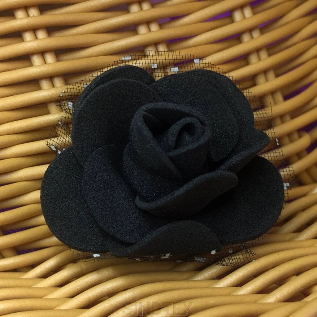 Троянда з фатином латексна (фоаміран), бутон 3 см - чорна від компанії SINDTEX - фото 1