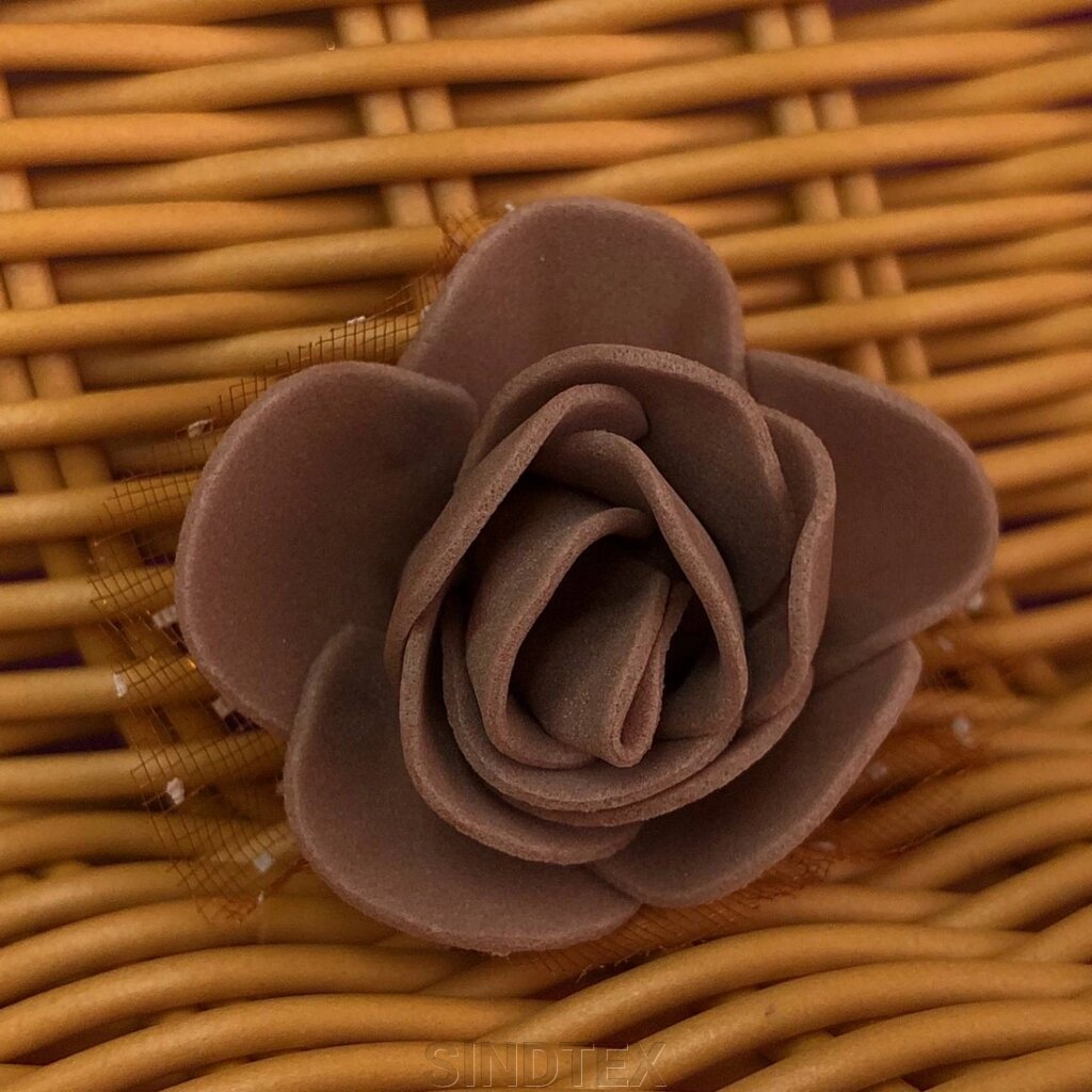 Троянда з фатином латексна (фоаміран), бутон 3 см - коричневий від компанії SINDTEX - фото 1