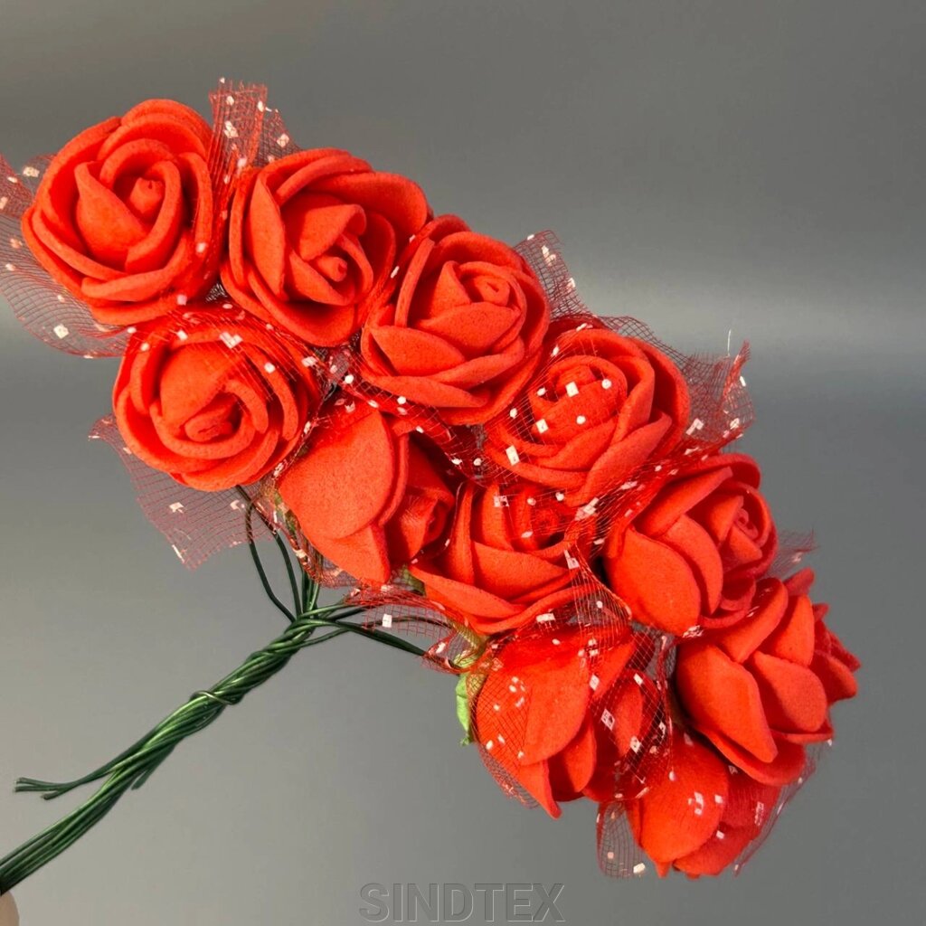 Троянди з пінина з тюлю (12шт) колір- червоний від компанії SINDTEX - фото 1