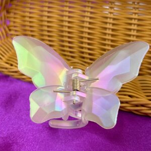 Шпилька пластик "Метелик" для волосся 6 см - перламутр