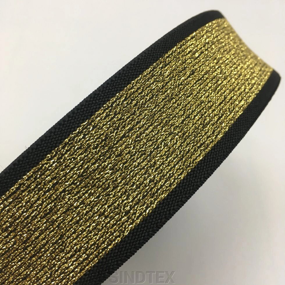 Жорстка резинка поясна 4 см чорний із золотим люрексом від компанії SINDTEX - фото 1