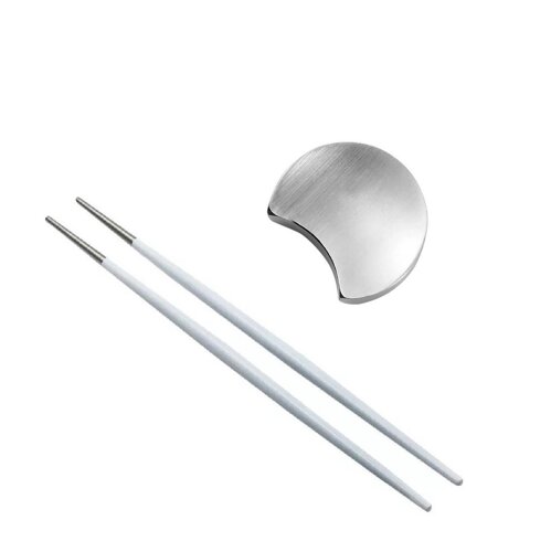 Комплект круглої срібної підставки та паличок для суші срібло із білою ручкою REMY-DECOR для дому ресторанів, кафе.