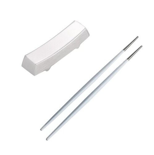 Комплект прямокутної срібної підставки та паличок для суші срібло із білою ручкою REMY-DECOR для дому ресторанів, кафе.