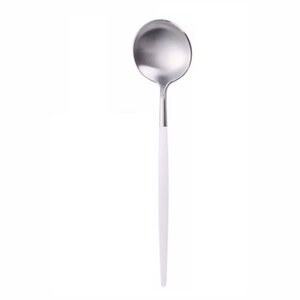 Ложка столова REMY-DECOR срібного кольору з білою ручкою з нержавійки. Прилади для ресторанів і будинку