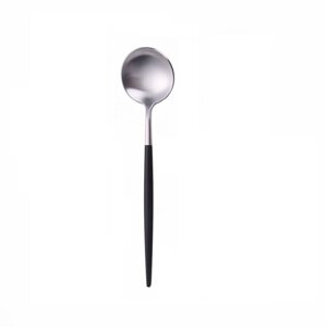 Ложка столова REMY-DECOR срібного кольору з чорною ручкою з нержавійки. Прилади для ресторанів кафе та будинку