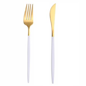 Набір столових приборів REMY-DECOR столовий ніж і виделка золотого кольору з білою ручкою з нержавійки для будинку