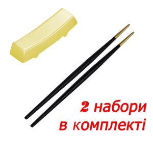 Набір золотих підставок та паличок для суші золото з чорною ручкою REMY-DECOR для ресторанів, кафе.