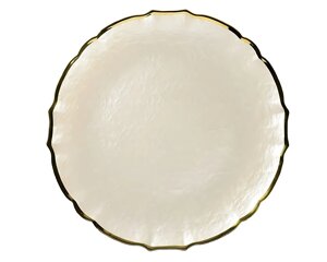Підставна тарілка REMY-DECOR Evelyn зі скла білого перламутрового кольору із золотим обідком для весілля