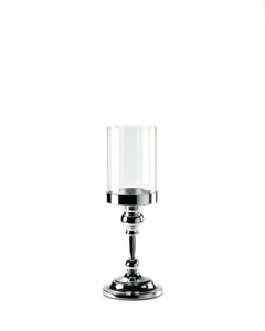 Підсвічник святковий REMY-DEСOR металевий Розарно срібного кольору зі скляною колбою висота 33 см