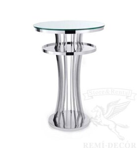 Позолочений високий стіл з нержавіючої сталі зі скляною стільницею для кейтерінгу, фуршету, банкету в Україні Сріблястий